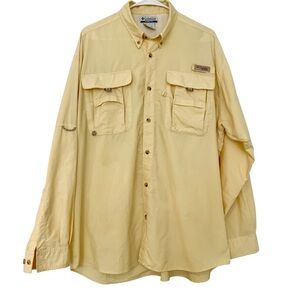 🐟 Columbia PFG Mens Large Yellow Vented Button Down Long Sleeve Dishing Shirt